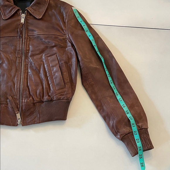 Mango 100% Leather Distressed Bomber Jacket - Picture 9 of 9